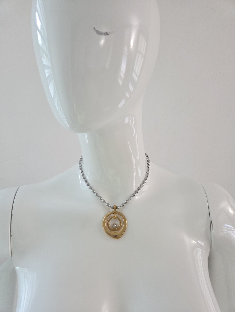 ​Gold & Silver Spiral Circle Pendant Necklace Clear Rhinestone - Picture 9 of 13